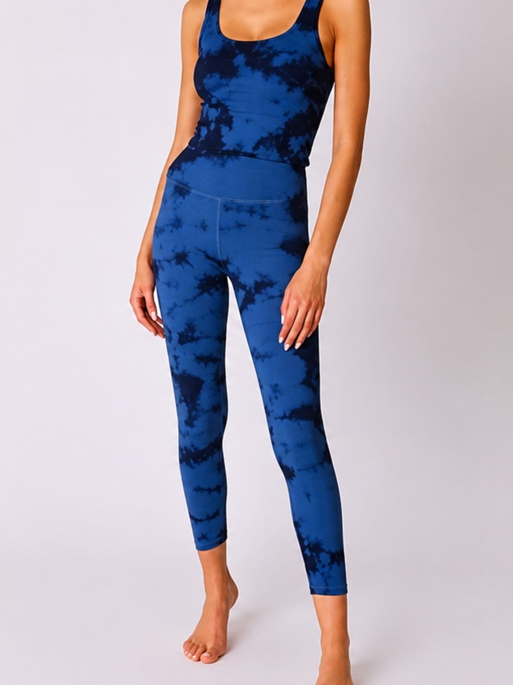 Avocado Activewear High-Waist Blue Tie-Dye Leggings and Tank